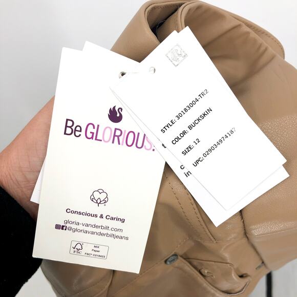 GLORIA VANDERBILT Avery Faux Leather Leggings 12 Tan Skinny Slim Pull on NWT - Picture 11 of 13